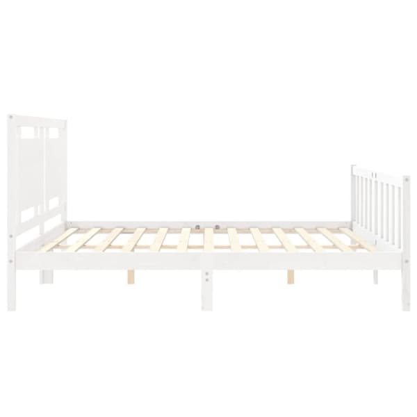Sängram med huvudgavel vit 200x200 cm massivt trä