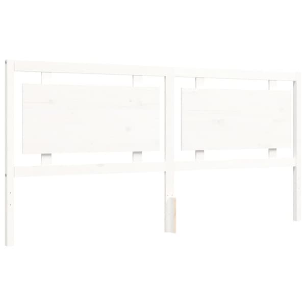 Sängram med huvudgavel vit 200x200 cm massivt trä