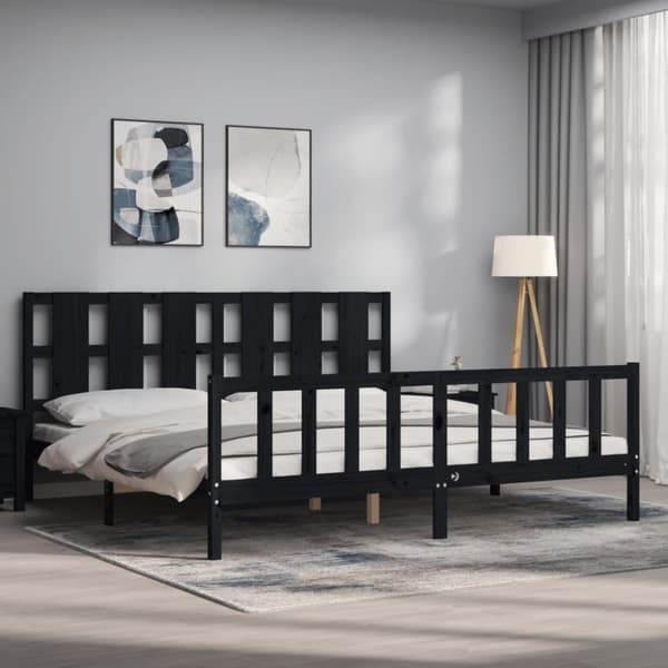 sengeramme med sengegavl 200x200 cm massivt træ sort
