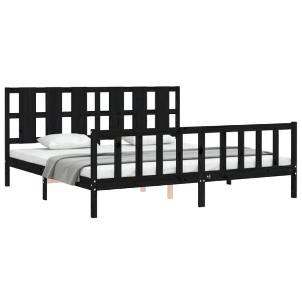 sengeramme med sengegavl 200x200 cm massivt træ sort
