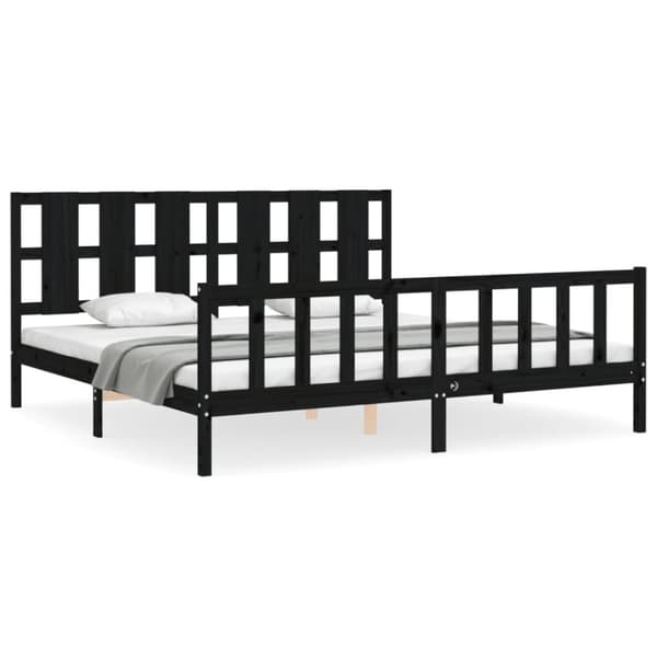 sengeramme med sengegavl 200x200 cm massivt træ sort