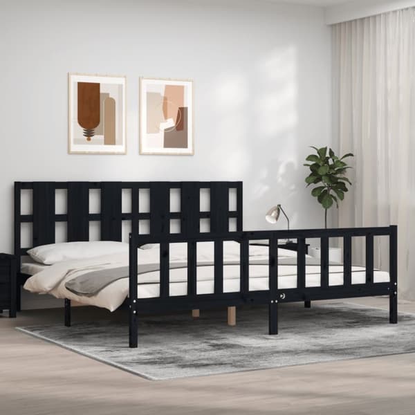 sengeramme med sengegavl 200x200 cm massivt træ sort