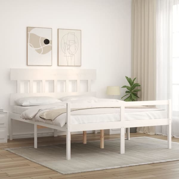 seniorseng med sengegavl 160x200 cm massivt træ hvid