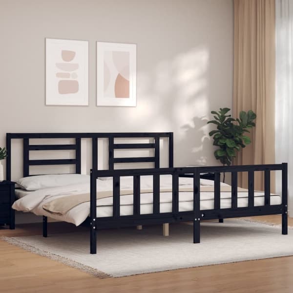 Sängynrunko päädyllä musta 200x200 cm täysi puu