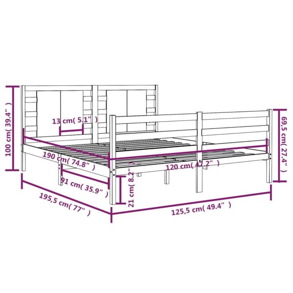 sengeramme 120x190 cm massivt fyrretræ