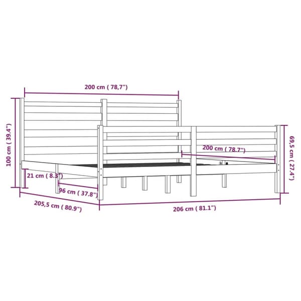 sengeramme 200x200 cm massivt fyrretræ