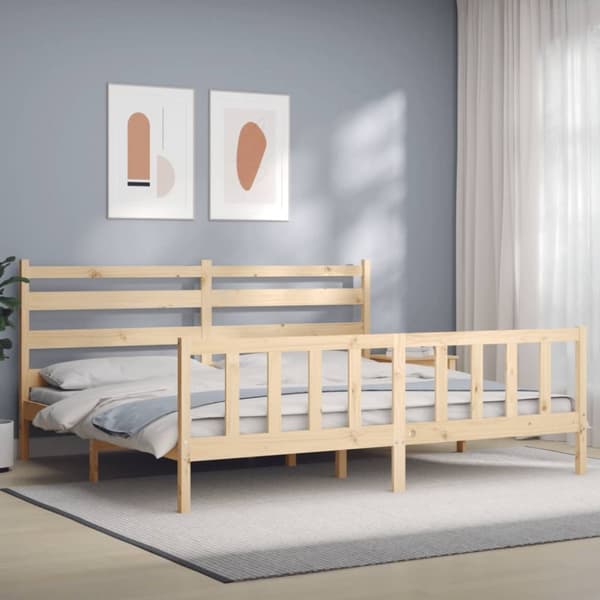 Sängram med huvudgavel 200x200 cm massivt trä