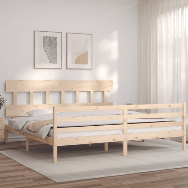 sengeramme med sengegavl 200x200 cm massivt træ