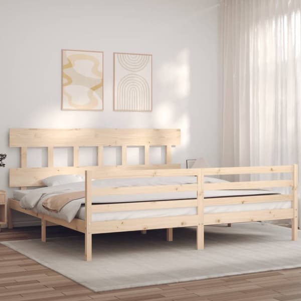 sengeramme med sengegavl 200x200 cm massivt træ