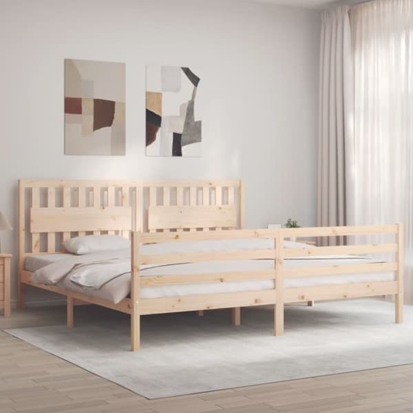 sengeramme med sengegavl 200x200 cm massivt træ