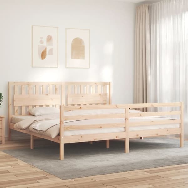 sengeramme med sengegavl 200x200 cm massivt træ