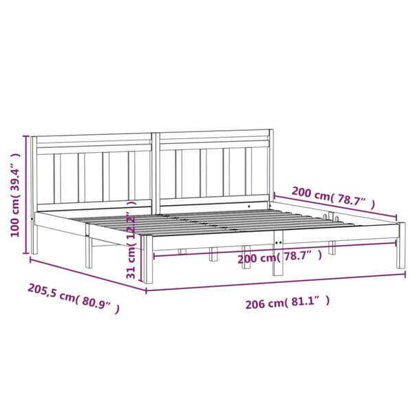 sengeramme 200x200 cm massivt fyrretræ