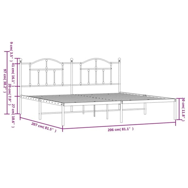sengeramme med sengegavl 200x200 cm metal sort