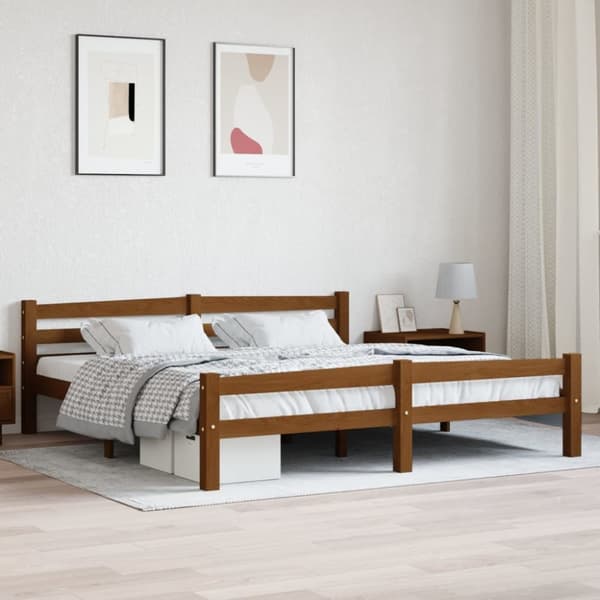 sengestel 180x200 cm massivt fyrretræ gyldenbrun