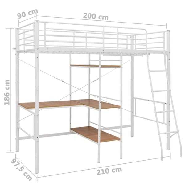Våningssäng med bord vit metall 90x200 cm