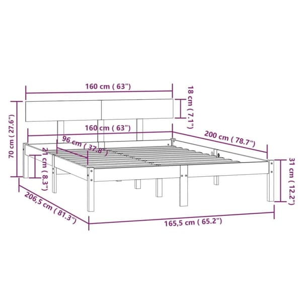 sengeramme 160x200 cm massivt fyrretræ hvid
