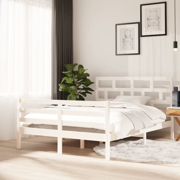 sengeramme 140x200 cm massivt fyrretræ hvid