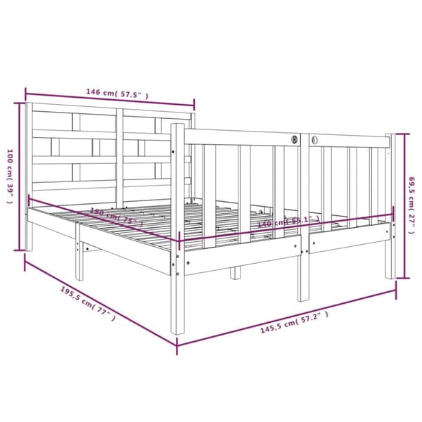 sengeramme 140x190 cm massivt fyrretræ hvid