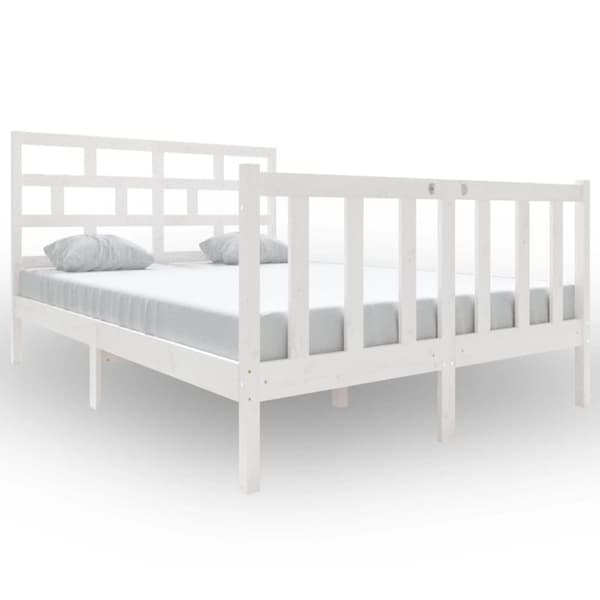 sengeramme 140x190 cm massivt fyrretræ hvid