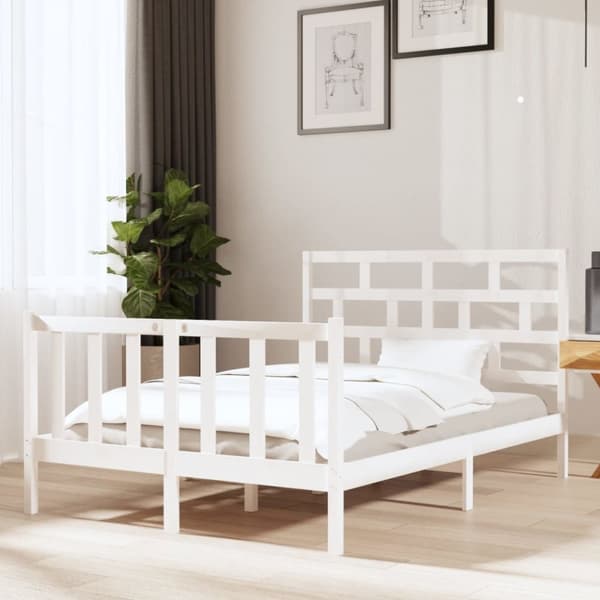sengeramme 140x190 cm massivt fyrretræ hvid