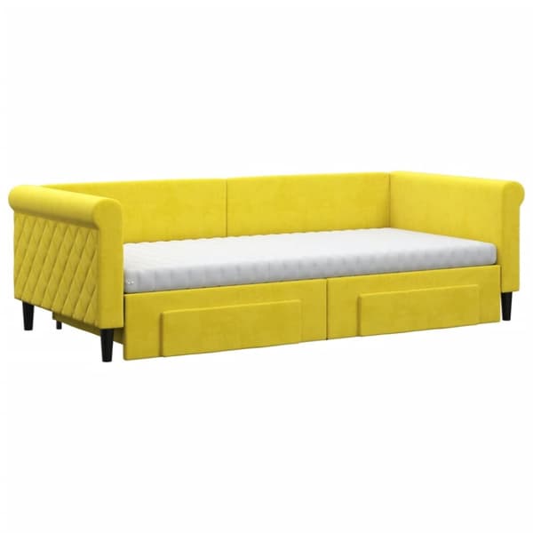 Dagbädd utdragbar med lådor gul 90x200 cm sammet