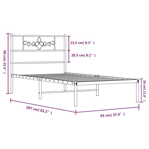 sengeramme med sengegavl 90x200 cm metal hvid