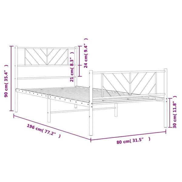 sengeramme med sengegavl og fodgærde 75x190 cm metal sort