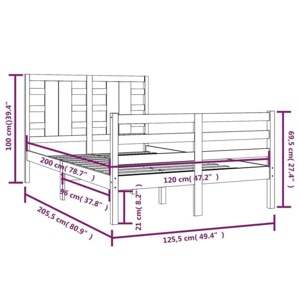 Sängram vit massiv furu 120x200 cm enkelsäng