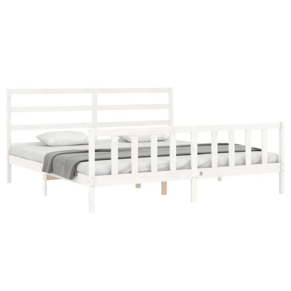 Sängram med huvudgavel vit 200x200 cm massivt trä