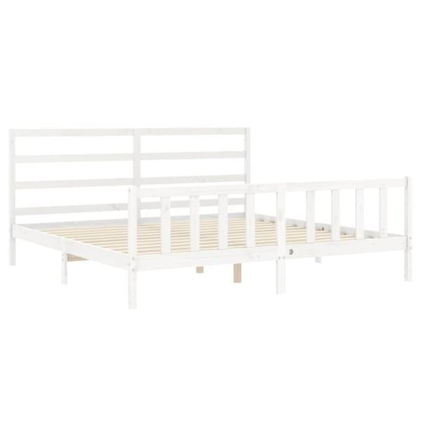 Sängram med huvudgavel vit 200x200 cm massivt trä
