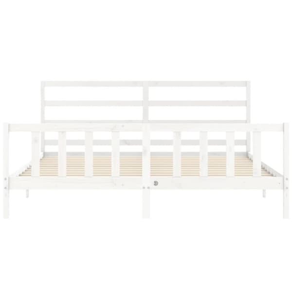 Sängram med huvudgavel vit 200x200 cm massivt trä
