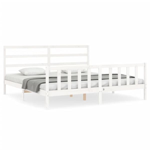 Sängram med huvudgavel vit 200x200 cm massivt trä