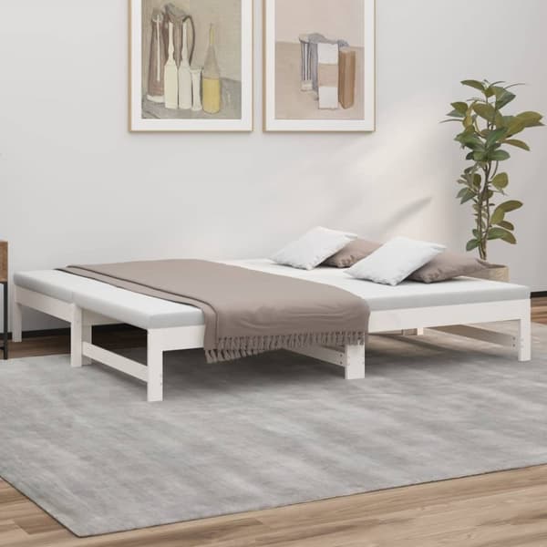 daybed med udtræk 2x(75x190) cm massivt fyrretræ hvid