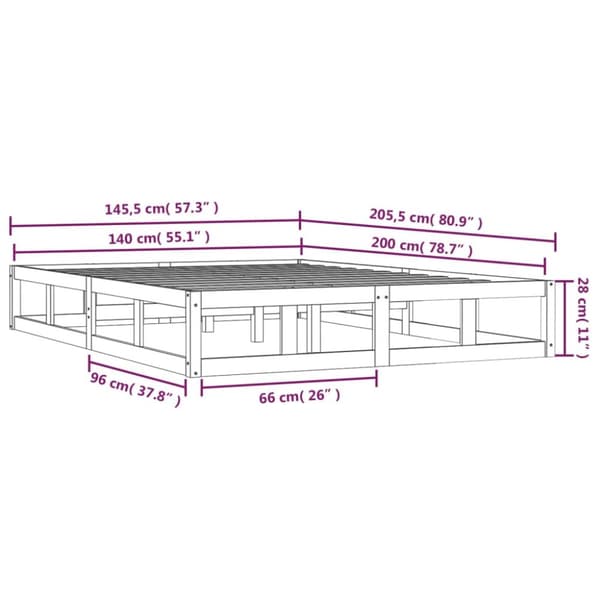sengeramme 140x200 cm massivt træ sort