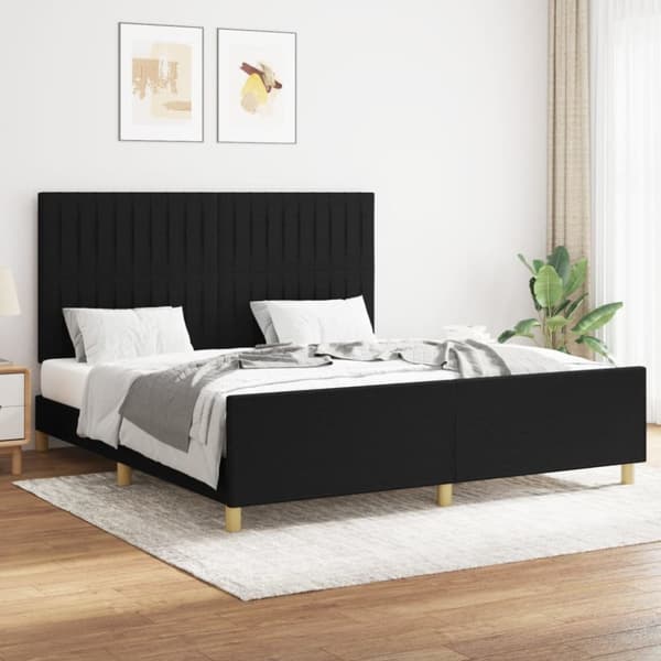 sengeramme med sengegavl 160x200 cm stof sort