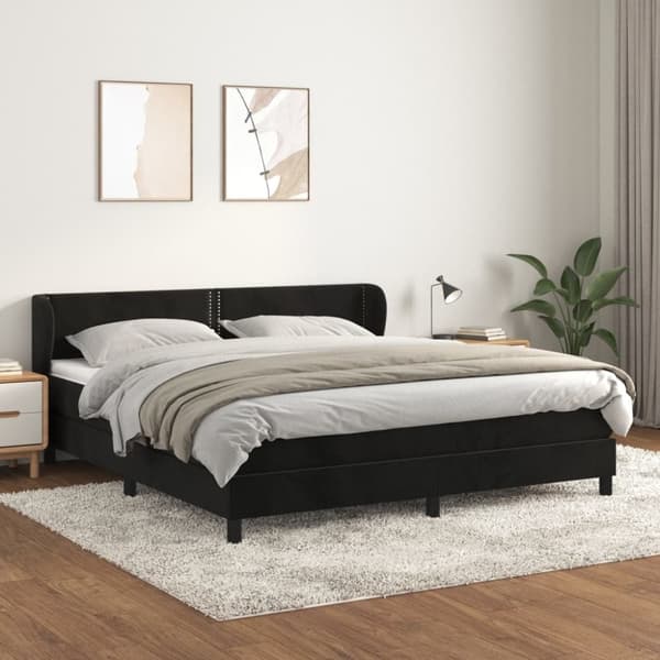 Ramsäng med madrass svart 180x200 cm sammet