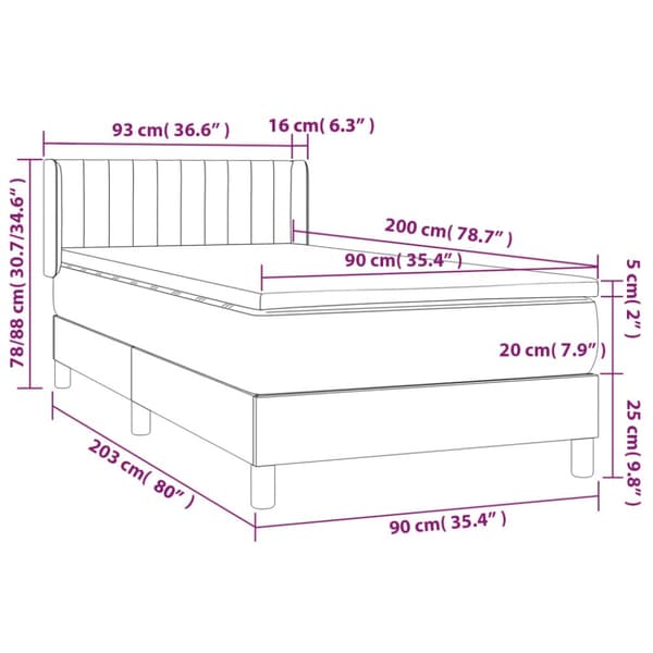 kontinentalseng med madras 90x200 cm stof mørkegrå