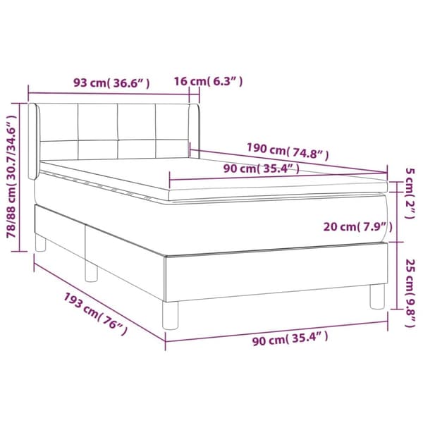 Ramsäng med madrass svart 90x190 cm tyg