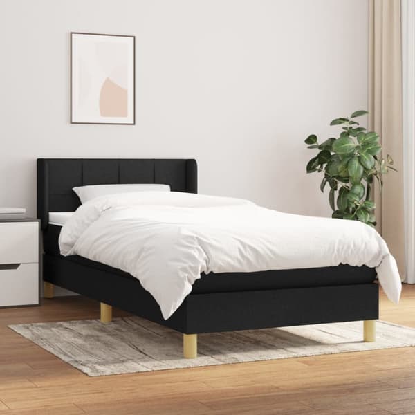 Ramsäng med madrass svart 90x190 cm tyg