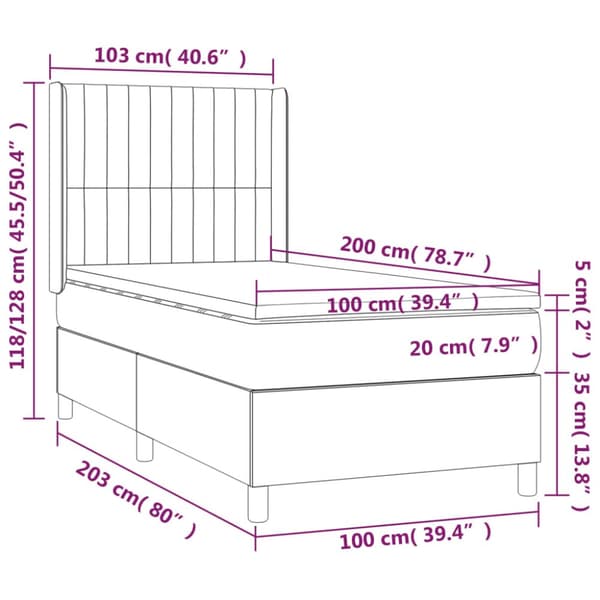 kontinentalseng med madras 100x200 cm stof blå