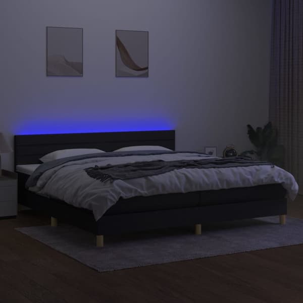 kontinentalseng med LED-lys 200x200 cm stof sort