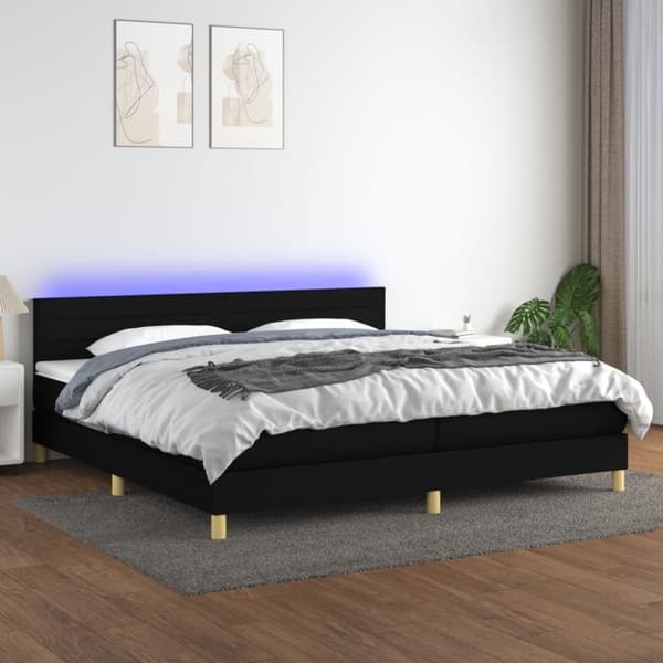kontinentalseng med LED-lys 200x200 cm stof sort