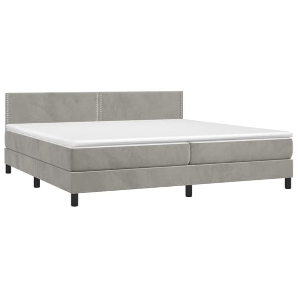 Ramsäng med madrass & LED ljusgrå 200x200 cm sammet