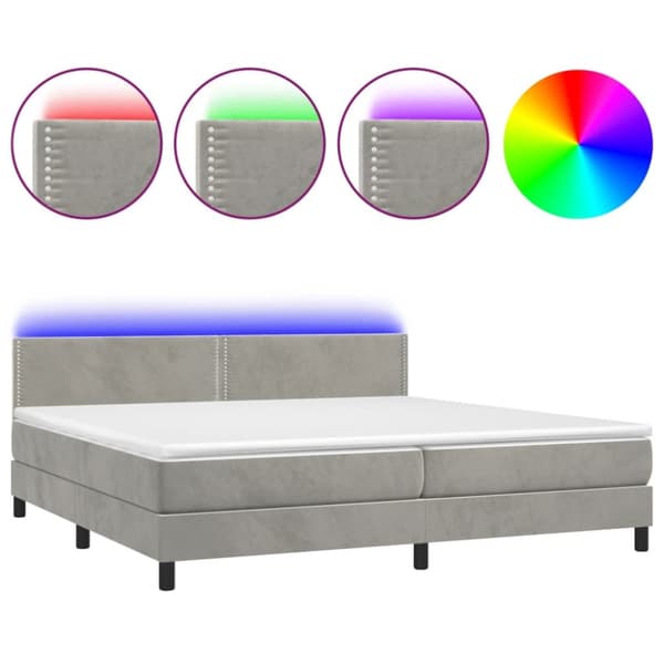 Ramsäng med madrass & LED ljusgrå 200x200 cm sammet