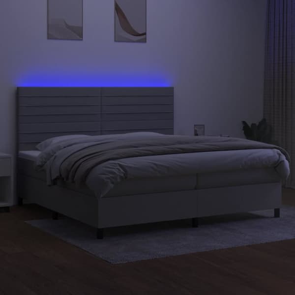 kontinentalseng med LED-lys 200x200 cm stof lysegrå