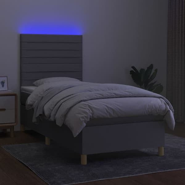 kontinentalseng med LED-lys 90x190 cm stof lysegrå