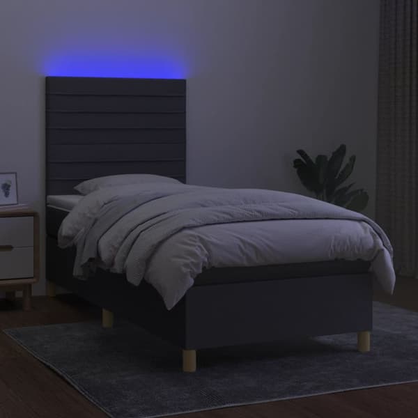 kontinentalseng med LED-lys 100x200 cm stof mørkegrå