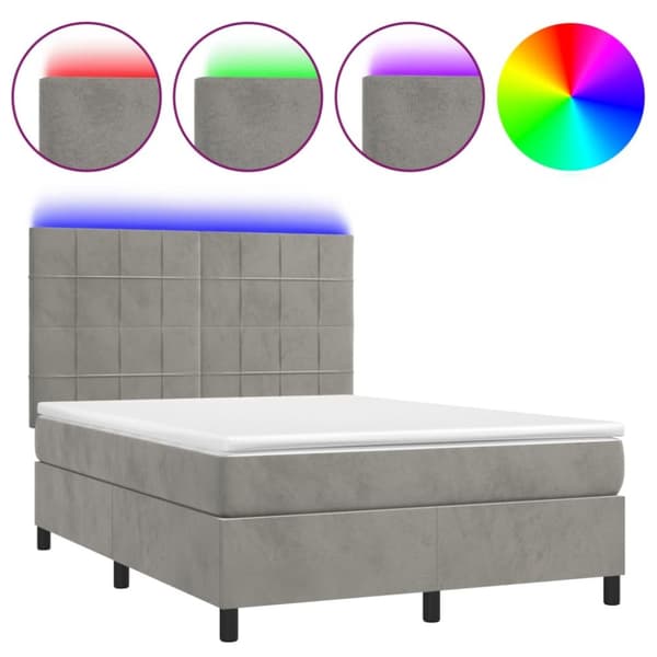 Ramsäng med madrass & LED ljusgrå 140x200 cm sammet