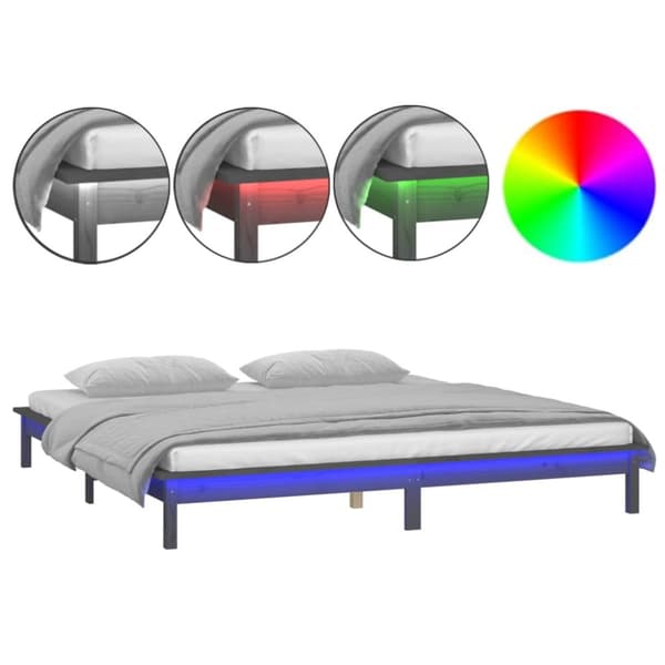 Sängynrunko LED harmaa 120x190 cm Small Double täysi puu