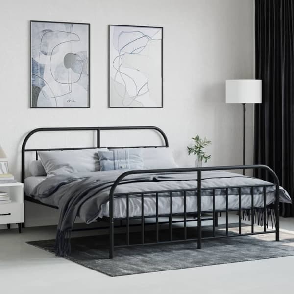 Sängram med huvudgavel och fotgavel svart metall 183x213 cm